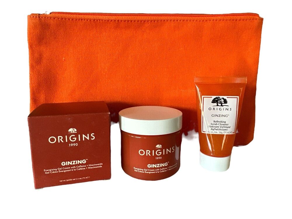 Origins ginzing gel Cream 2.5 Oz Scrub moisturizer Bundle Bag new